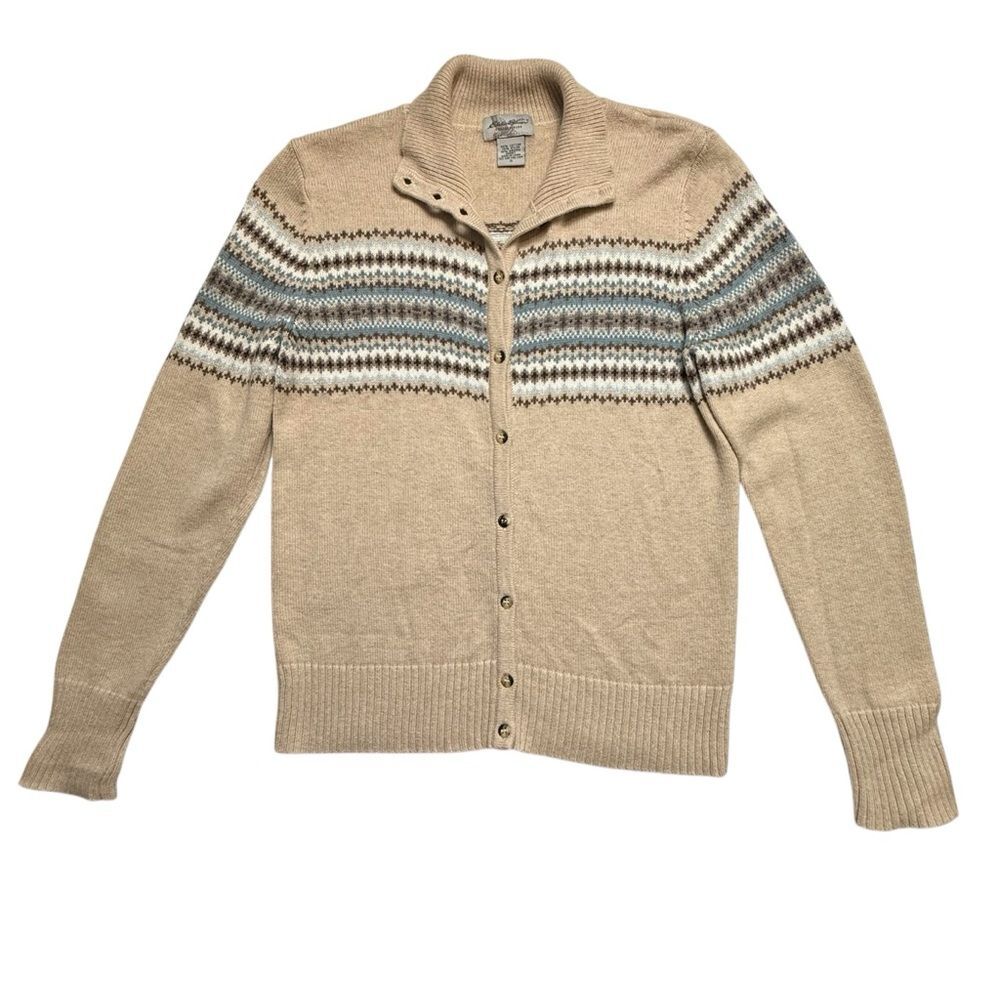 Eddie Bauer Collectibles Fair Isle Angora Cotton Cardigan Tan Blue S